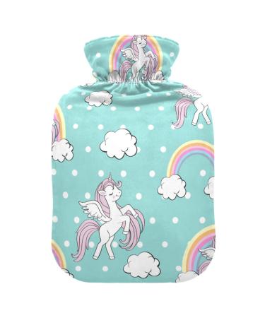 Hot Water Bottles with Cover Lovely Unicorn Blue Hot Water Bag for Pain Relief Sports Injuries Foot and Bed Warmer 2 Liter