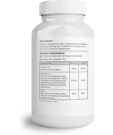 Hey Nutrition Magnesium Complex High Strength 205mg Supplement - Zinc Vitamin D3 - Muscle & Bone Health Nerve Function & Energy Support - UK Manufactured - Non-GMO - 60 Vegetarian Capsules 60 count (Pack of 1) - Buy Online on GoSupps.com