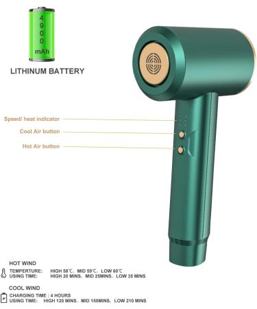 Cordless Hair Dryer with Nozzles Attachment 300 Watt 3 Speed / 3 Heat Settings Lithium Battery Rechargeable Hair Dryer for Travel Outdoor Camping - Buy Online on GoSupps.com