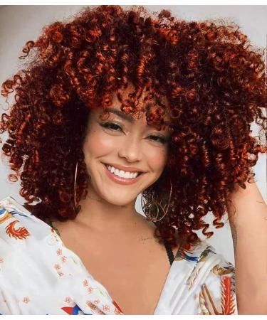 Colourfulpanda afro wig ombre copper -red synthetic confused natural hair for women kinky curly tig with pony short wigs for black women (ombre red brown) ombre orange