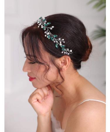 Deniferymakeup Silver Wedding Headband with Green Crystals | Elegant Hair Accessories for Women & Girls - International Shipping - Buy Online on GoSupps.com