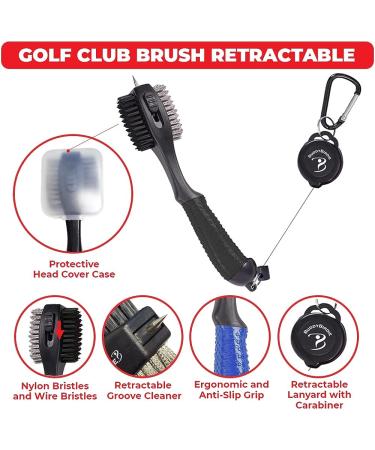 BuddyBirdie Retractable Golf Club Brush - Double Brush, Groove Cleaner, Black - Buy Online on GoSupps.com