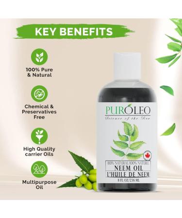 PUROLEO NEEM Oil 8 Fl Oz/236 ML (Packed In Canada) Pure and Natural Neem Oil for Multipurpose Use | Neem Oil extracted from NEEM Plante Chemical free Neem Oil Spray 236 ml (Pack of 1) - Buy Online on GoSupps.com
