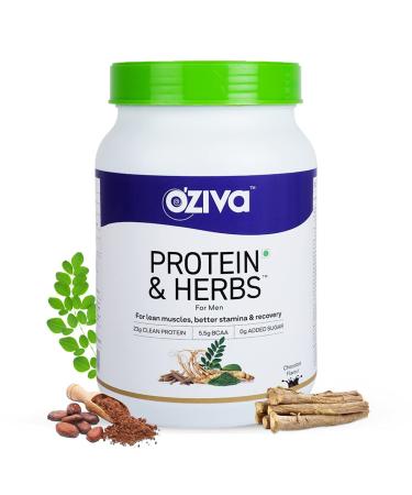 Oziva Protein & Herbs, Men with Multivitamins,Ashwagandha,Brahmi,Maca, Musli for Improved Stamina, Lean Muscles & Recovery, 2.2 lbs, Chocolate. Soy Free, Gluten Free, Non GMO