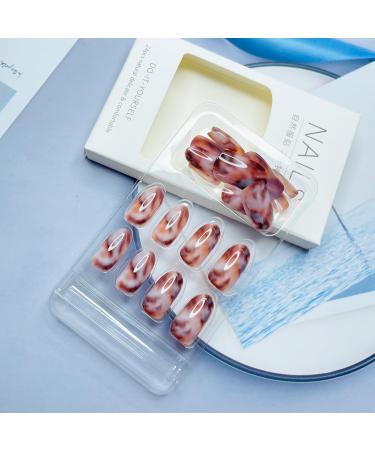 Buy Almond Press on Nails - Medium Length Oval Brown Marble Glossy Acrylic Glue on Nails for Women & Girls - Cute Almond Shaped False Nails A-12 - Buy Online on GoSupps.com