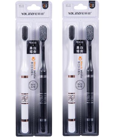 Travel-Friendly Black & White Pair Brush Set for Couples | Comfortable Handle Toothbrushes - Buy Online on GoSupps.com