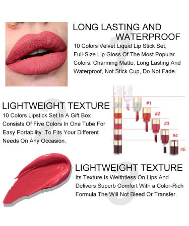 BingBrush 10 Colors Matte Liquid Lipstick Set - Long Lasting Waterproof Lip Stain Gift for Girls and Women - Buy Online on GoSupps.com