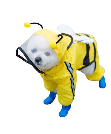 Dog Raincoat Pet Waterproof Clothes with Transparent Hood and Four Feet Full Body Coverage Lightweight Reflective Rain Jacket with Lovely Modelling for Small Medium Large Dogs or Other Breeds Yellow Bee Medium