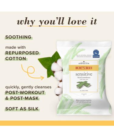 Burt's Bees Sensitive Facial Cleansing Towelettes - 30 Count (Pack of 3) | Gentle Cleansing Wipes with Cotton Extract for Sensitive Skin - Buy Online on GoSupps.com