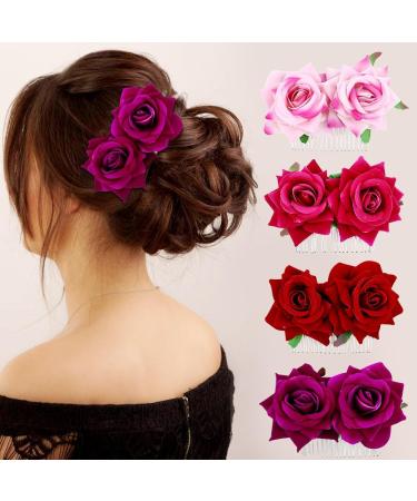 Cinaci 6 Pieces Wedding Party Prom Double Rose Flower French Twist Hair Side Combs Slides with 20 Teeth Floral Hair Pins Headpieces Accessories for Women Girls - Buy Online on GoSupps.com