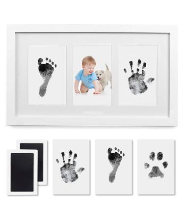 PewinGo Baby Handprint and Footprint Kit Baby Framed Photo Kit with 100% Clean-Touch Ink Pad for Newborn Baby Perfect baby gift 36*21*3.5 cm