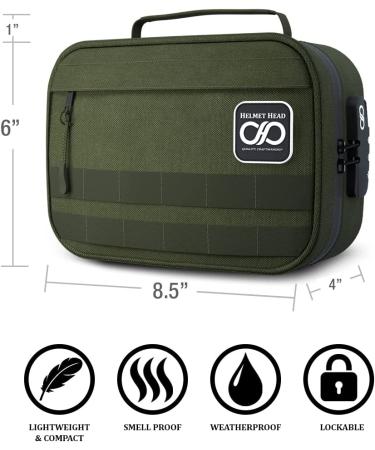 HELMET HEAD Smell Proof Stash Box with Combo Lock + Grinder Card | Durable Water Repellent Bag for Herbs & Accessories (Herb Green) - Buy Online on GoSupps.com