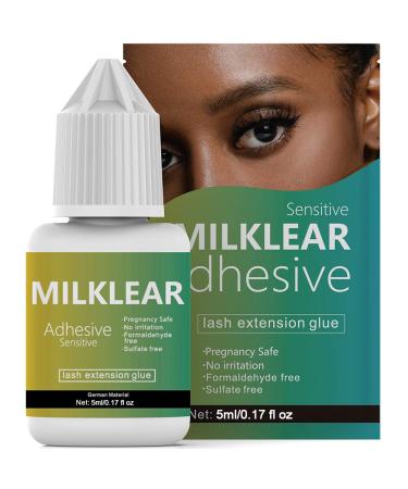 MILKLEAR Eyelash Extension Glue for Sensitive Eyes Lash Glue for Eyelash Extensions at Home Low Fume No Irritation Lasting 2-3 Weeks Black Adhesive for Self Application or Professional Use