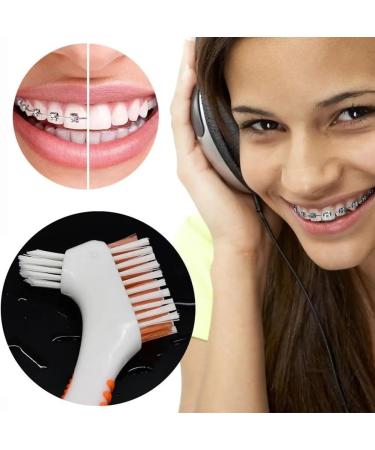 Portable Ergonomic Toothbrush for Prosthesis Cleaning | Multi-Layered Bristle False Teeth Brush with Dual Heads - Yellow - Buy Online on GoSupps.com