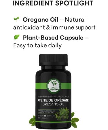 HIGH SUPREME Oregano Oil Capsules 60 Capsules (500 mg Each) Essential Oil of Oregano Antioxidant & Immune Support Natural Plant-Based Supplement Non-GMO - Buy Online on GoSupps.com