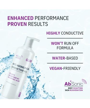 Absonic Glow Microcurrent Conductive Gel - Anti-Aging Serum Enriched with Hyaluronic Acid Collagen Niacinamide B3 for Facial LED RF & Nuface Devices - 8.5oz Bottle - Made in USA - Buy Online on GoSupps.com