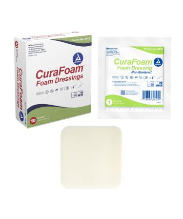 Dynarex CuraFoam Foam Dressings, Non-Bordered, Sterile, Provides Cushioned and Moist Wound Care, Used for Medium to Heavy Exuding Wounds, 4" x 4.25", 1 Box of 10 CuraFoam Dressings 4 X 4.25 Inch/10 Count 1