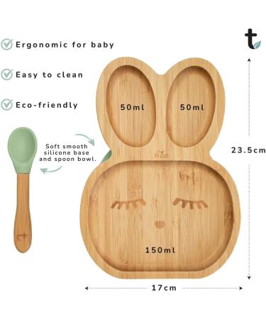 Tiggi Bamboo Baby Suction Plate - Complete Weaning Set | Eco-Friendly Non-Slip Bamboo Plates for Babies and Toddlers (Bunny Rabbit Soft Mint) - Buy Online on GoSupps.com