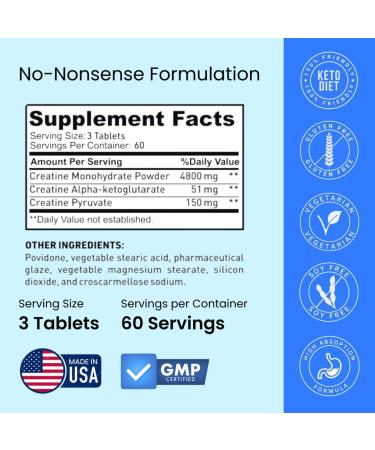 Crazy Muscle Creatine Monohydrate Pills Premium 3 Type 5g Creatine Pills Pre and PostWorkout & Keto Energy Builder Easy to Take Three-Atine for Optimum Performance Men Women 180 Tablets - Buy Online on GoSupps.com