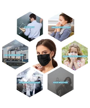 100PCS Black Disposable Face Mask 3 Ply Filter Protection Breathable - Pack of 100 - Buy Online on GoSupps.com