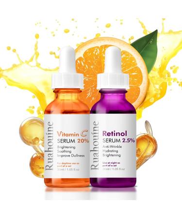 2 Pack Facial Serum Day-Night Anti Aging Vitamin C Serum Retinol Serum For Face with Retinol & Amino Acids - Boost Skin Collagen Hydrate & Plump Skin Facial Serum Skin Care Set - Buy Online on GoSupps.com
