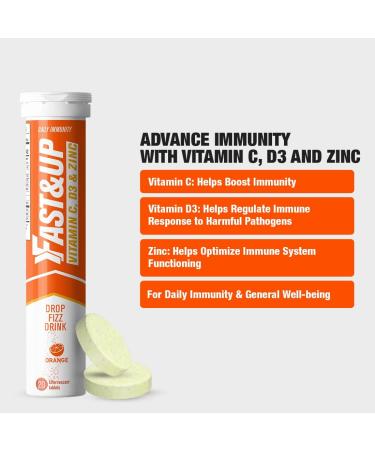 Fast&Up Vitamin C + D3 + Zinc Effervescent Tablets - 20 Tabs, Orange Flavour - Buy Online on GoSupps.com