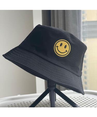 Anroll Unisex Smiling Face Embroidered Bucket Hat | Black Sun Hat for Men and Women - Buy Online on GoSupps.com