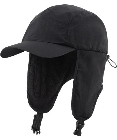 Waterproof Men's Winter Hat with Fleece Lining, Earflaps, Visor & Face Cover - Black - Buy Online on GoSupps.com