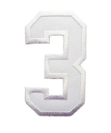 3 INCH White Number 3 Patches Appliques Fabric Decorating for Hat Cap Polo Backpack Clothing Jacket T-Shirt DIY Embroidered Iron On/Sew On Patch