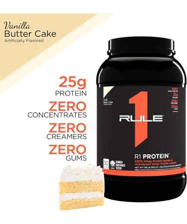 Rule 1 Protein | Super-Pure 100% Whey Isolate & Fast-Acting Whey Hydrolysate | 25 Grams Protein 4 Grams Glutamine & 6 Grams BCAAs Per Serving (2LB Vanilla Butter Cake) Vanilla Butter Cake 2LB - Buy Online on GoSupps.com
