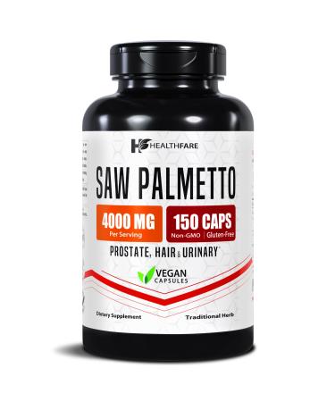 Healthfare Saw Palmetto for Men & Women | Extract 4000mg | 150 Vegan Capsules | Extra Strength Herbal Supplement | Supports Prostate Urinary Hair & DHT Balance | Non-GMO Gluten-Free | Made in USA 150 Count (Pack of 1)