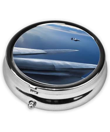 Aircraft Fighter Jets Round Pill Box | 3 Compartment Portable Travel Medicine Organizer | Mini Decorative Pocket Purse - Buy Online on GoSupps.com