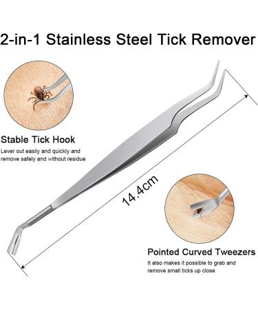 Olakin 2 in 1 Tick Removal Tool Stainless Steel Professional Double Head Tick Tweezers Suitable for Dogs Cats Other Pets and Humans - Buy Online on GoSupps.com