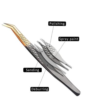 Arclon Lash Eyelash Extension Tweezers Set - 4Pcs Professional Straight and Curved Stainless Steel Precision Tweezers in Black Gold | Lash Extension Supplies - Buy Online on GoSupps.com