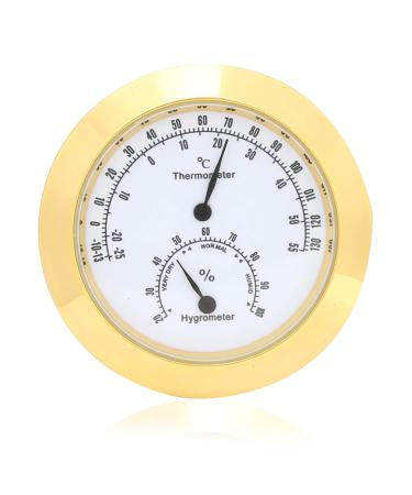 Thermohygrometer for violin and guitar round alloy frame thermometer hygrometer clear scale humidity and temperature meter for maintaining musical instruments (gold)