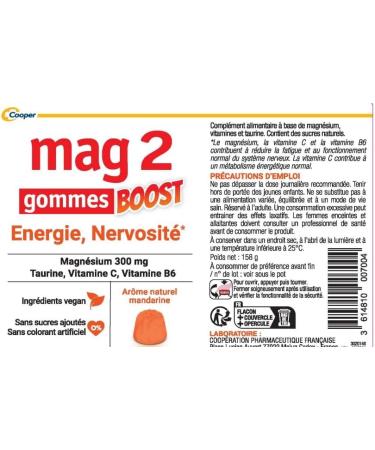 MAG 2 - BOOST gummies - Magnesium taurine vitamins B6 and C - Anti-nervousness and anti-fatigue - No added sugars - Natural mandarin flavor - Food supplement - 45 gummies - Buy Online on GoSupps.com