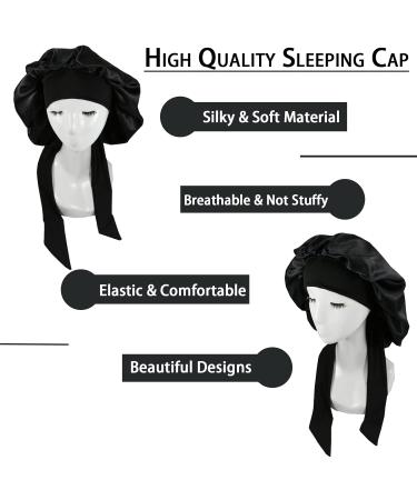 Satin Silk Bonnet for Sleeping | Prevent Hair Frizz | Soft Elastic Hair Wrap for Women | Curly, Black, Blond Hair | Sleep Cover with Bow Tie - Buy Online on GoSupps.com