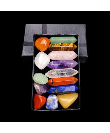 Crystal TOME Set of 14 Pcs Chakra Crystal Point Wands 1.3" Energy Crystal Stones Kit Polished Tumbled Stones Decor-Lapis Lazuli/Amethyst/Clear Quartz/Rose Quartz/Sodalite/Green Aventurine/Red Agate Healing Crystals Set (7+7Pcs) - Buy Online on GoSupps.com