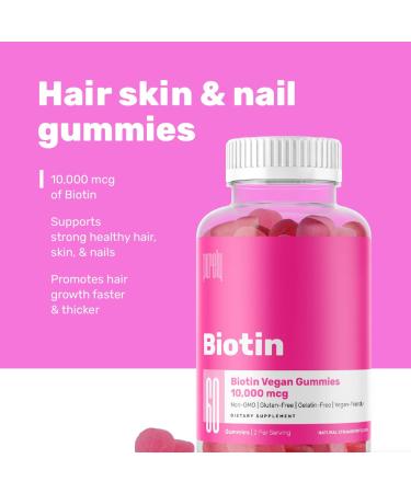 Biotin Gummies 10,000mcg for Healthy Hair, Skin & Nails - 60 Count, Non-GMO, Gluten-Free, Vegan - Vitamins for Women, Men & Kids - Buy Online on GoSupps.com