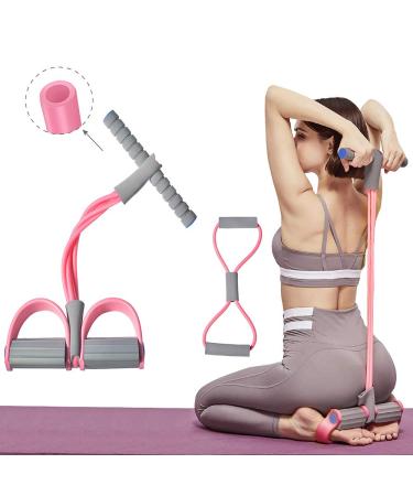 Aynone Upgrade Pedal Resistance Bands Elastic Multifunction Tension Rope Fitness 4-Tube Natural Latex Sit-up Bodybuilding Expander for Abdomen/Waist/Arm/Yoga Stretching Slimming Training(Pink)