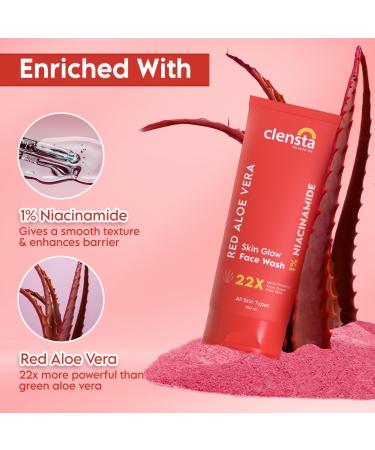 Clensta Red Aloe Vera Skin Glow Face Wash with 1% Niacinamide | Hydrating Facial Cleanser for Radiance & Soft Skin | 3.38 Fl Oz / 100ml - Buy Internationally - Buy Online on GoSupps.com