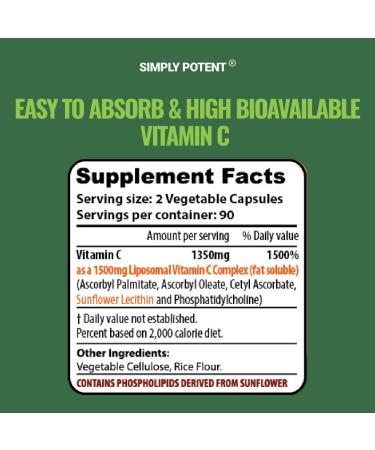 High Strength Liposomal Vitamin C 1500mg Capsules - Powerful Antioxidant for Immune Support, Collagen Production & Heart Health - Buy Online on GoSupps.com