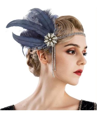 IYOU 1920s Feather Flapper Headpiece Blue Crystal Gatsby Headband Prom Wedding Hair Accessories for Women - Buy Online on GoSupps.com