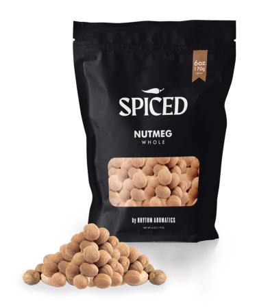 SPICED Whole Nutmeg Seeds, 6 Oz of Nutmeg Seeds Ready for Cooking, Seasoning, Grating, Grinding, Coffee, Tea and Hot Drinks