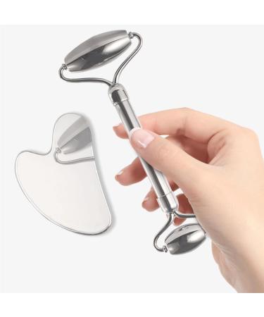 Buy Mknzome 2 in 1 Stainless Steel Gua Sha & Facial Roller - Best Face Massage Device for Eye Swelling & Skin Tightening | Skincare Massager | International Shipping - Buy Online on GoSupps.com