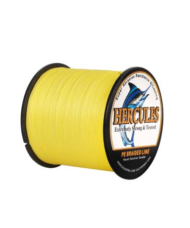 HERCULES Cost-Effective Super Strong 4 Strands Braided Fishing Line 6LB to 100LB Test for Salt-Water, 109/328 / 547/1094 Yards (100M / 300M / 500M / 1000M), Diam# 0.08MM - 0.55MM, Hi-Grade Yellow 20LB(9.1KG)-0.20MM-328YDS(300M)