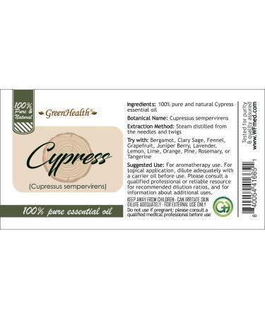 GreenHealth Cypress - 1 fl oz (30 ml) Glass Bottle - 100% Pure Essential Oil - Buy Online on GoSupps.com