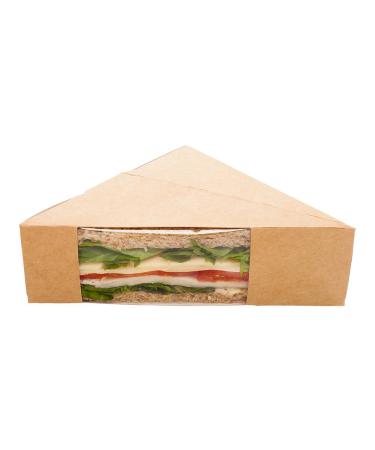 Small Sandwich Wedge Box, Sandwich Take Out Box - 4.8 Inch Triangle Sandwich Box with Window - Brown - 25ct Box - Restaurantware