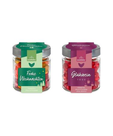 naschlabor Set of 2 Christmas candies in a glass | Premium fruit gummies in a gift jar | 240g of gummy bears for gifting | Perfect for the Christmas season | Gift for