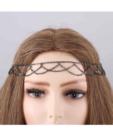 Chicque Boho Head Chain Black Headpiece Layered Hair Jewelry Tassel Hair Chain Wedding Festival Hair Accessories for Women and Girls